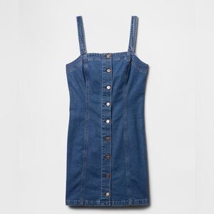 GAP Denim Metal Button Up Mini Dress size large color is light blue